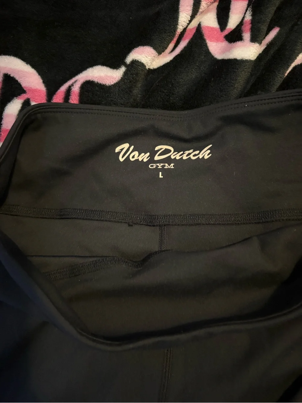 Von Dutch Black Bike Shorts with White Logo Waistband
